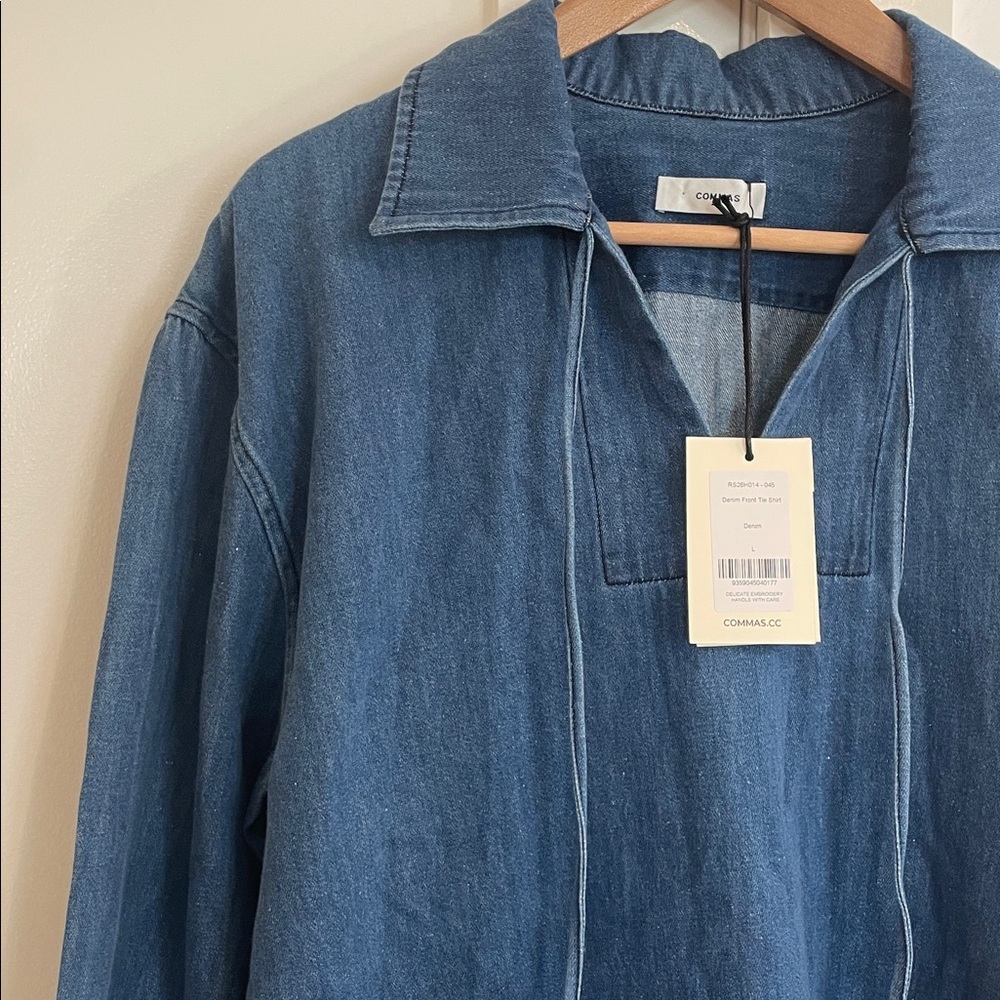 NEW COMMAS denim cotton and hemp tie front shirt Australian brand - Picture 9 of 11